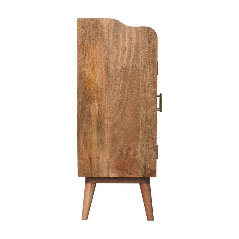 HomeRoots 35" Brown Distressed Solid Wood Inlaid Rattan Accent Cabinet With Two Doors