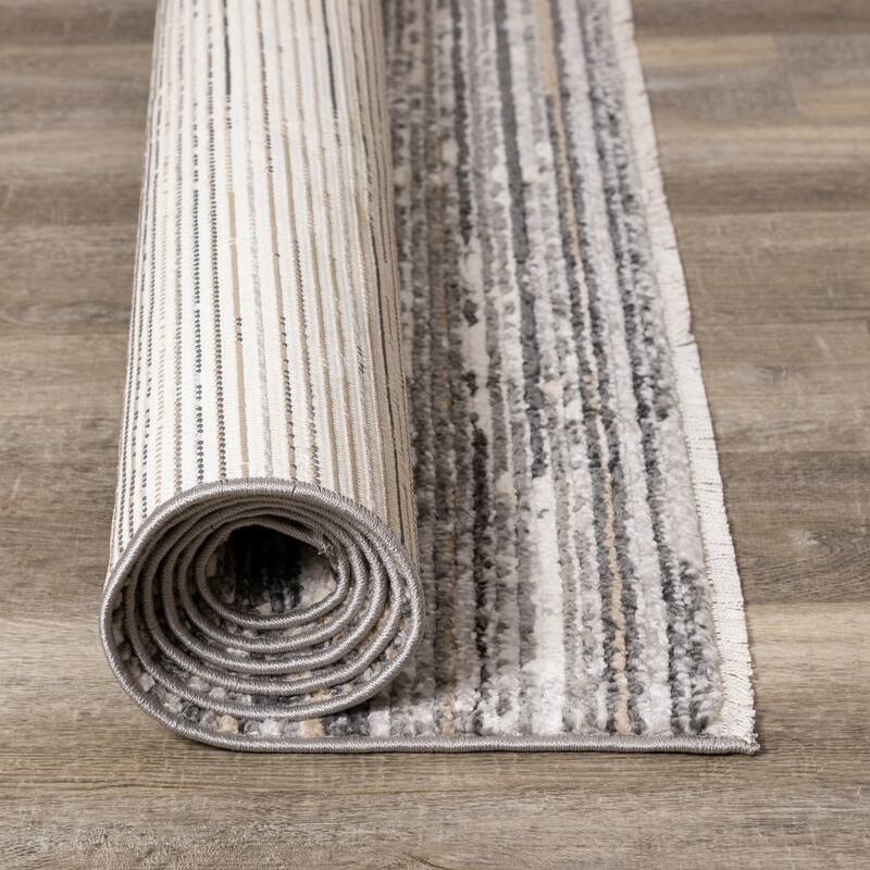 Cali Collection - Grey/Beige/White Banded Rug
