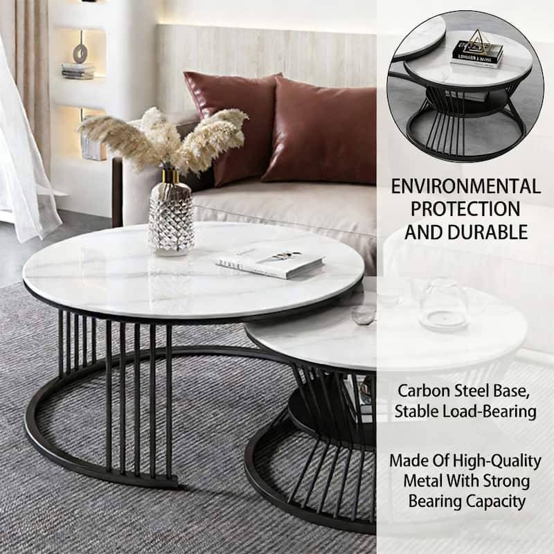 Round Modern Portable Nesting Dining Table Coffee Table (Set of 2)