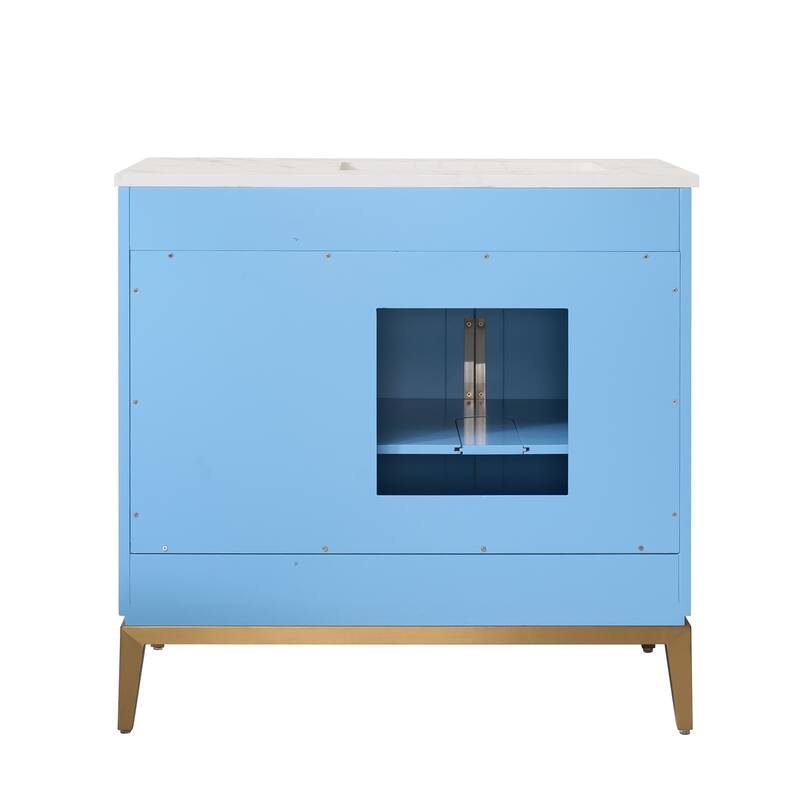35''H Solid Wood Bath Vanity with Stain-resistant Carrera White Quartz Top and Sink