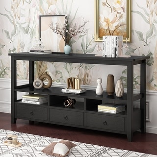 3-Tier Vintage Solid Console Table with 3 Drawers and Shelves - Bed ...