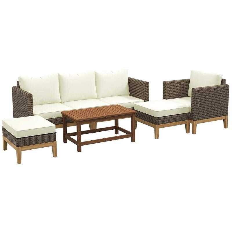 5 PCS PE Rattan Conversation, Patio Furniture Set with Cushions