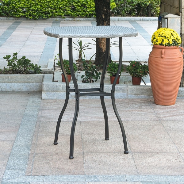 slide 1 of 1, Valencia Resin Wicker/Steel Bar-height Patio Bistro Table Grey