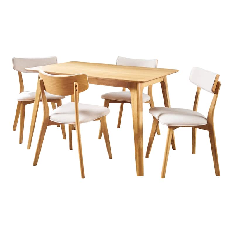 Christopher Knight Home - Megann Mid-Century Modern 5-Piece Rectangular Wood Dining Set with Upholstered Chairs