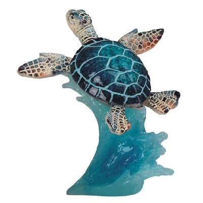 Q-Max 5"H Blue Sea Turtle Swimming on Waves Statue Marine Life Decoration Figurine
