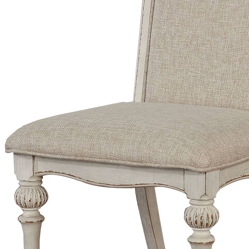 Rustic Wooden Arm Chair with Intricate Carvings, Set of 2, Antique White