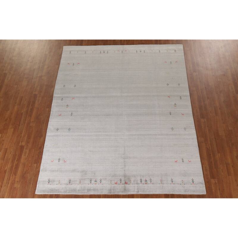 Gabbeh Indian Area Rug Handmade Tribal Beige Wool Carpet - 7'10"x 9'9"