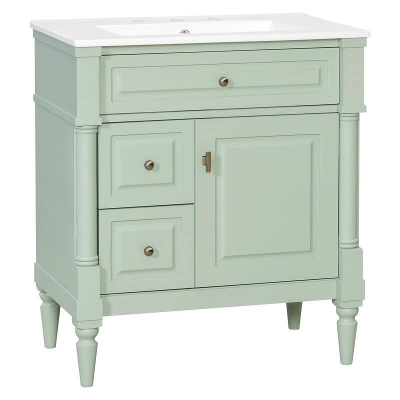 36" Bathroom Vanity with Sink, Freestanding Bathroom Cabinet with Ceramic Basin, Flip Drawer