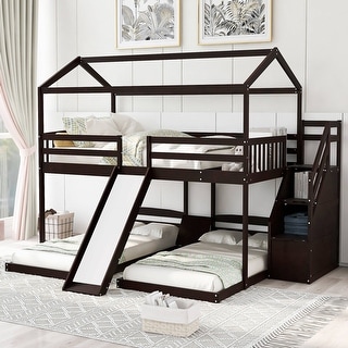 Full over Twin & Twin Bunk Bed with Slide and Storage Staircase Built ...