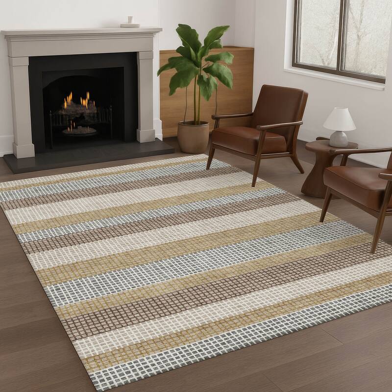 Machine Washable Indoor/ Outdoor Cabana Stripe Chantille Rug