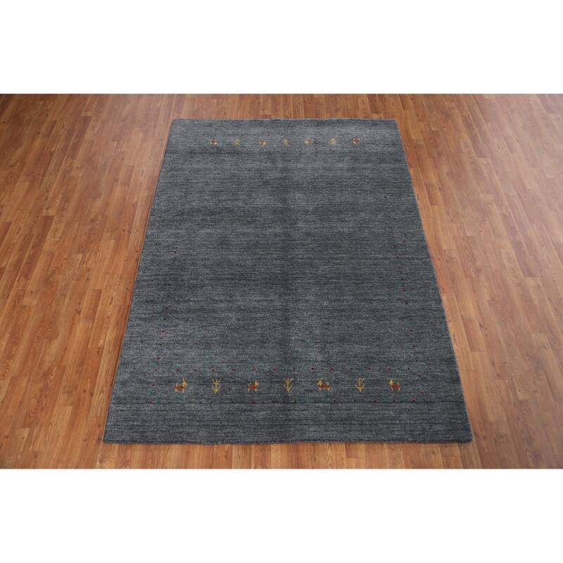 Hand Knotted Oriental 100% Wool Carpet Tribal Animal Pictorial Greys & Charcoal Gabbeh Area Rug - 7' 6'' X 5' 5''