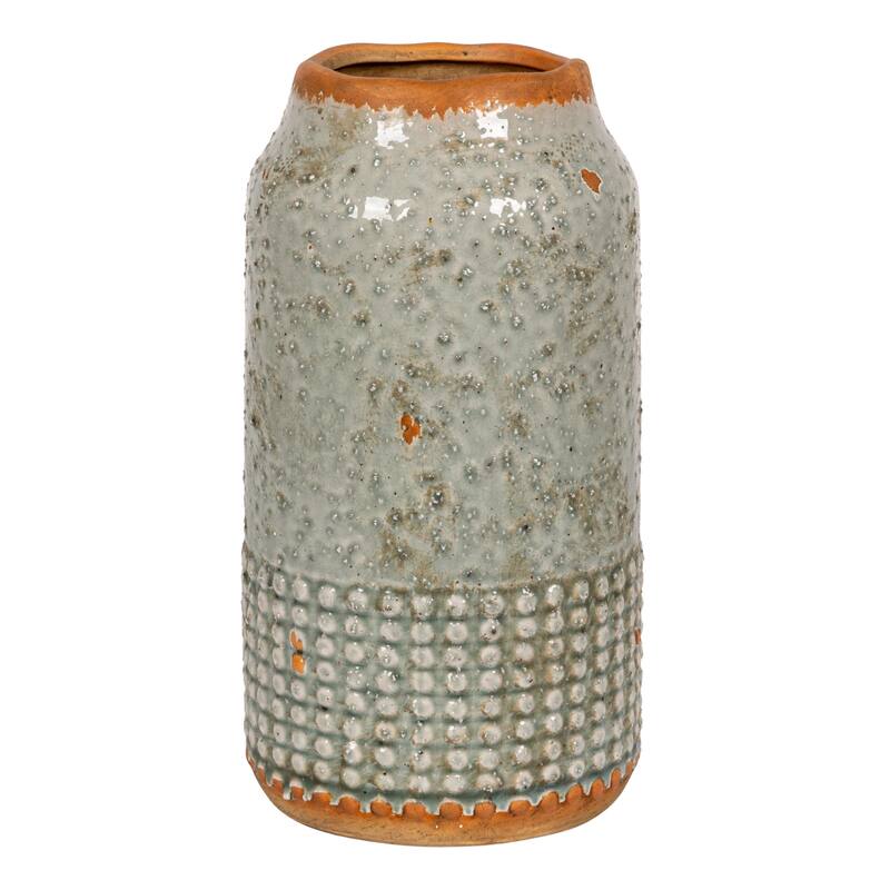 Round Terra-cotta Hobnail Planter Vase with Heavily Distressed Finish