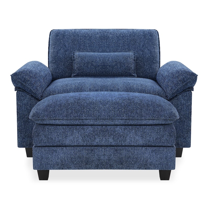 52" W Chaise Lounge Chair Indoor, Oversized Accent Chair With Ottoman For Living Room, Chenille Single Sofa Bed, Reading Chairs