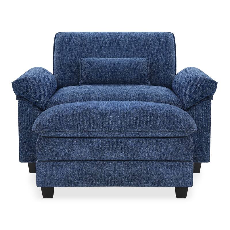 52" W Oversized Accent Chair With Ottoman, Chenille Single Sofa Bed ,Chaise Lounge Chair Indoor,Reading Chairs For Living Room