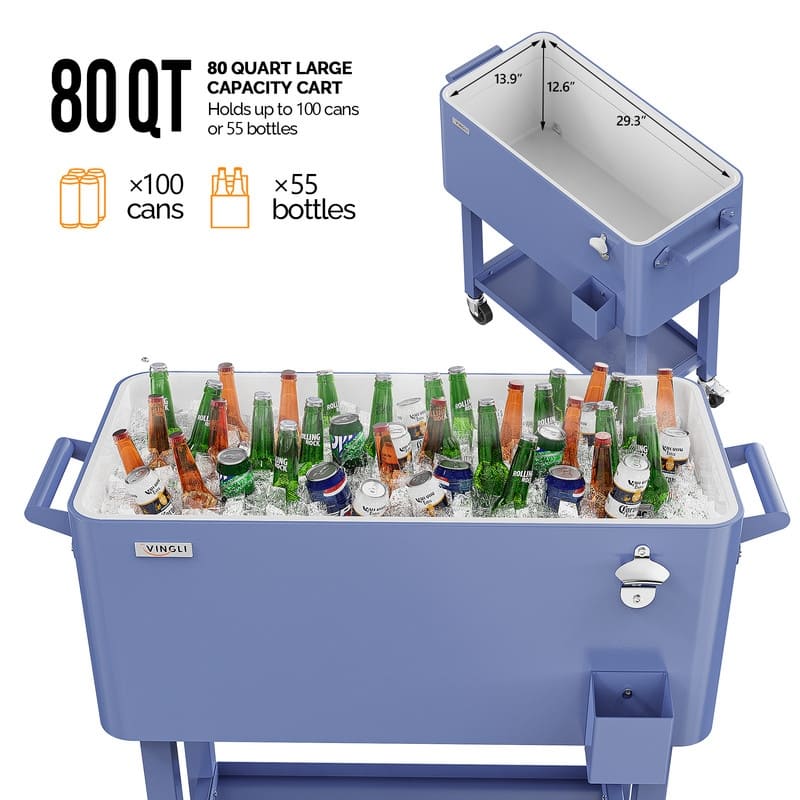 Detachable Upgraded 80QT Patio Cooler Wheeled with Tray