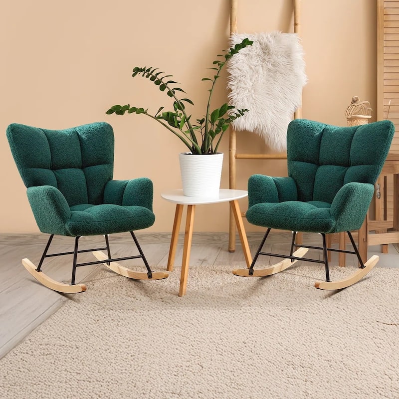 Rocking Chair Upholstered Glider Rocker Rocking Accent Chair Padded Seat with High Backrest Armchair