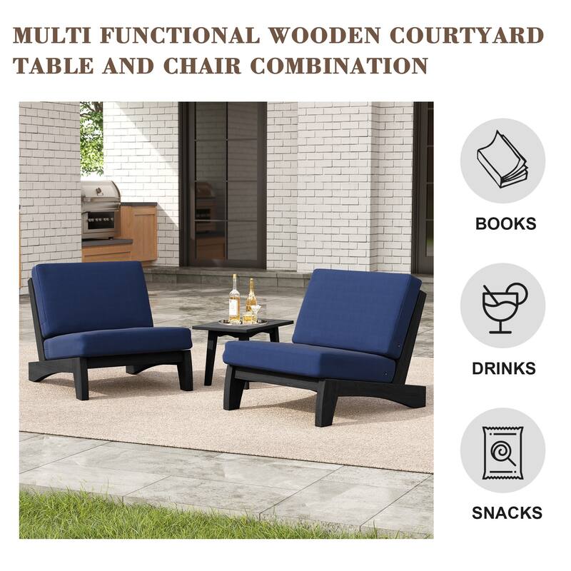 3-piece Outdoor Patio Teak Wood Club Chairs with Side Table