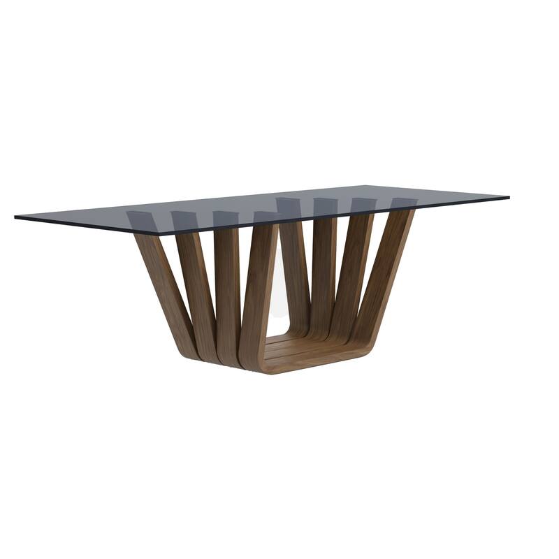 Cid Vang Dining Table, Walnut Brown Wood, 87 Inch Gray Glass Top - Gray, Walnut Brown