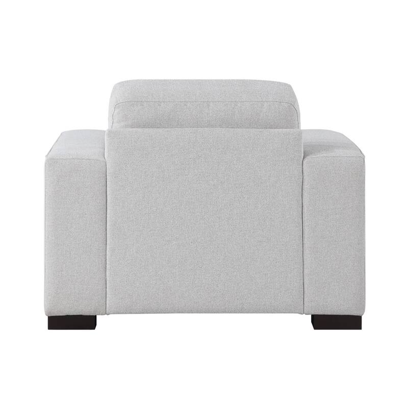 Sawl 38 Inch Accent Chair, Light Gray Polyester, Espresso Brown Solid Wood