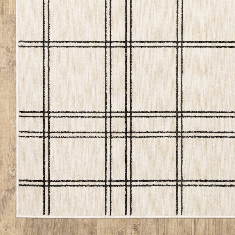 Hansel Updated Plaid Beige/ Black Area Rug