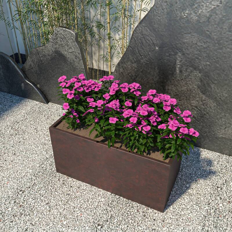 Bloom Rectangular Planter in Fiberstone and MgO Clay for Indoor Outdoor - 16 Inches - Brown