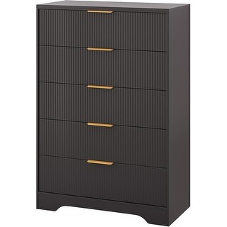 Dresser for Bedroom with 5 Drawers, Wave Fluted Modern Chest of Drawers ...
