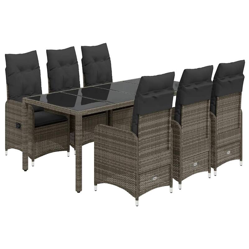 vidaXL Bistro Set Grey PE rattan 6-seater Removable Covers - 23.0 x 21.5 x 36.2 in