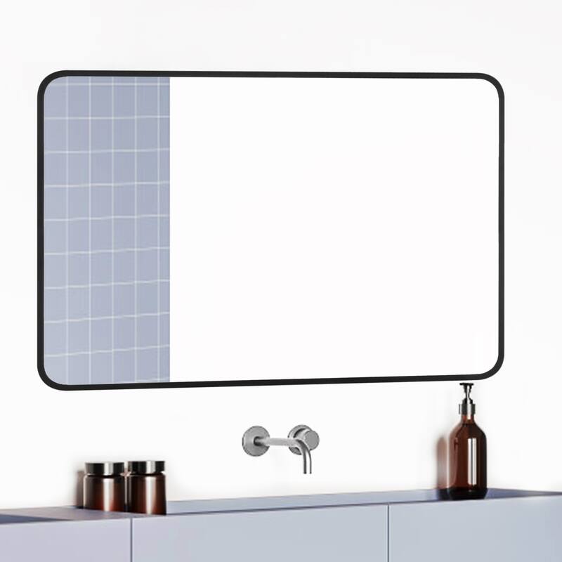 Ledel Modern Rounded Rectangular Metal Framed Bathroom Vanity Mirror