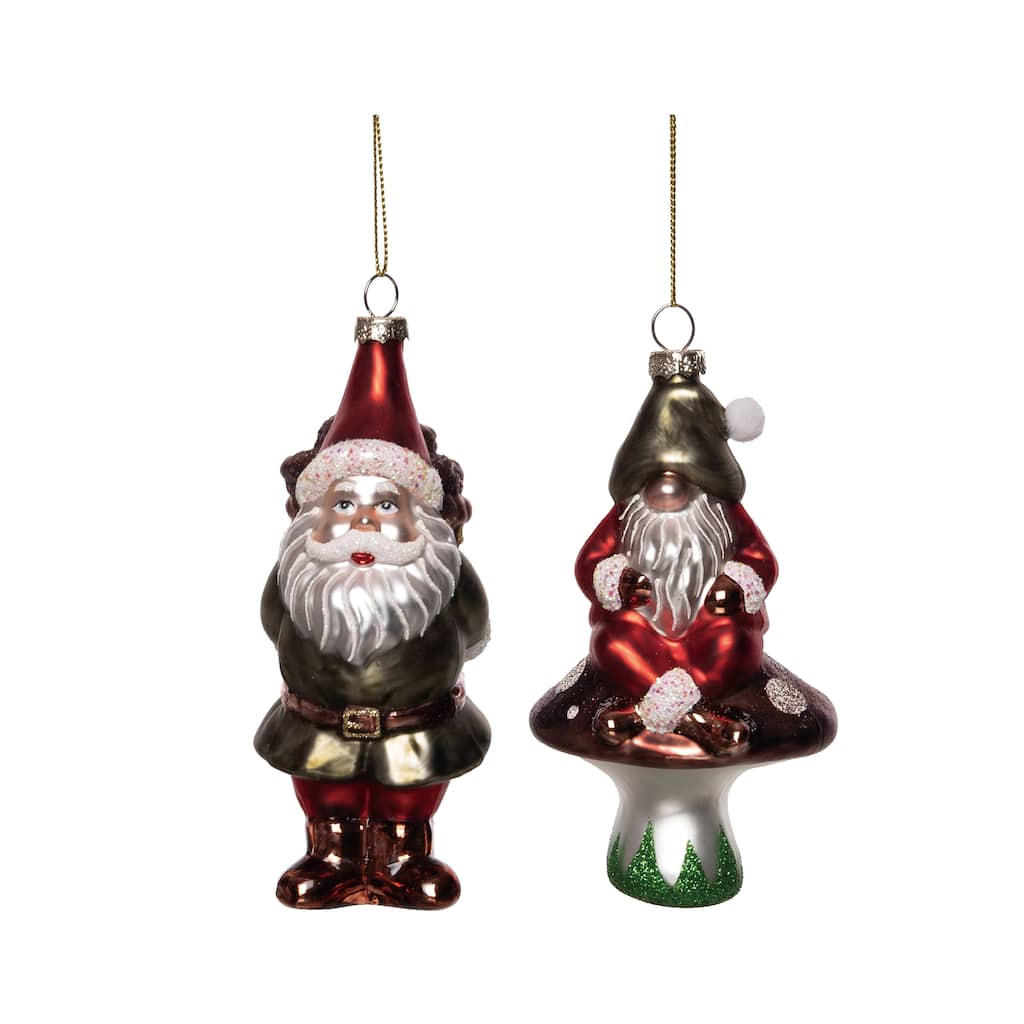 Transpac Glass Forest Gnome Ornament Set of 2 Christmas Home Decorations