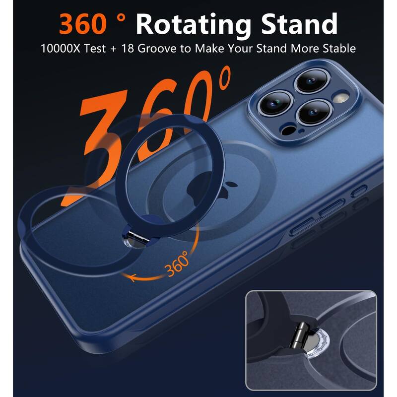iPhone 16 Pro Max 360° Adjustable Stand Compatible with MagSafe, Translucent Cover with Magnetic Ring Case Non-Slip, Shockproof