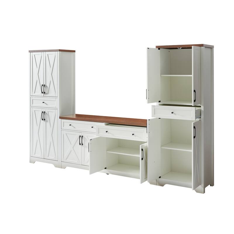 TV Cabinet Set Multifunctional TV Wall, One TV Cabinet and Two Sideboards for Living Room, 108.7"L x 15"W x 68"H.