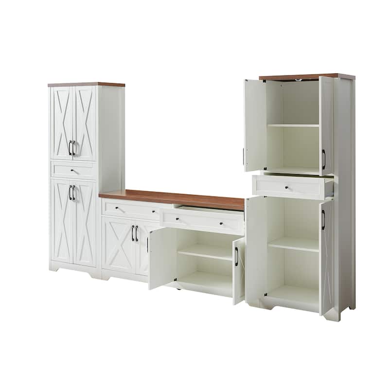 TV Cabinet Set Multifunctional TV Wall, One TV Cabinet and Two Sideboards