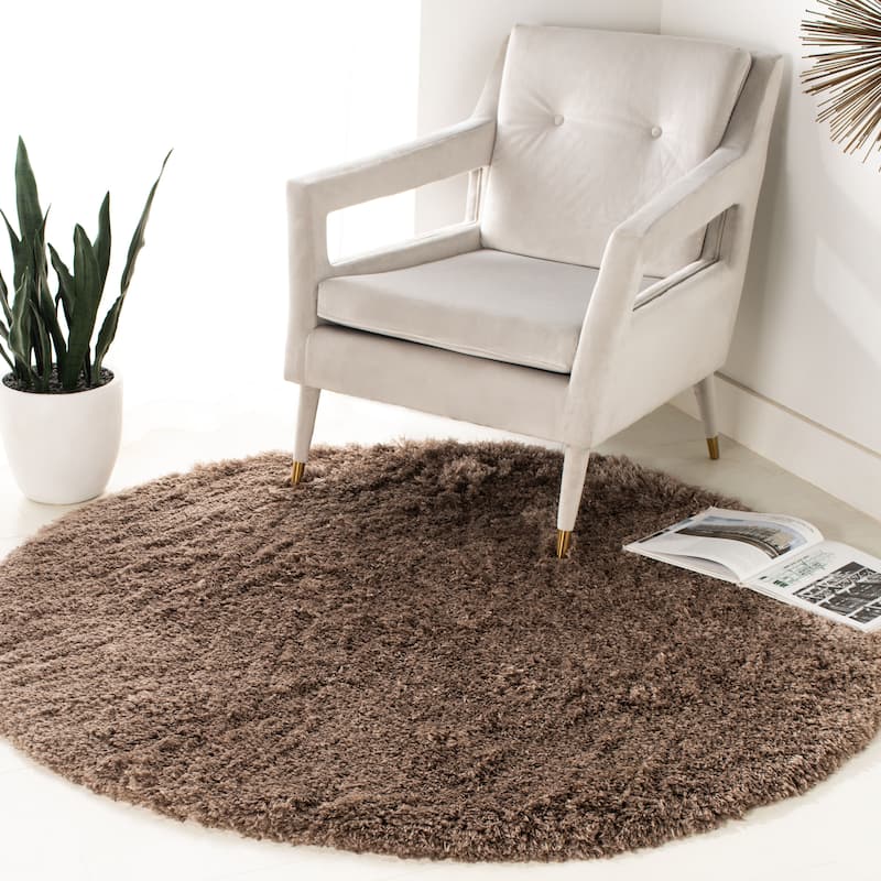 SAFAVIEH Polar Shag Alabama Glam Solid 3-inch Extra Thick - 5'1" Round - Mushroom - Runner/Round