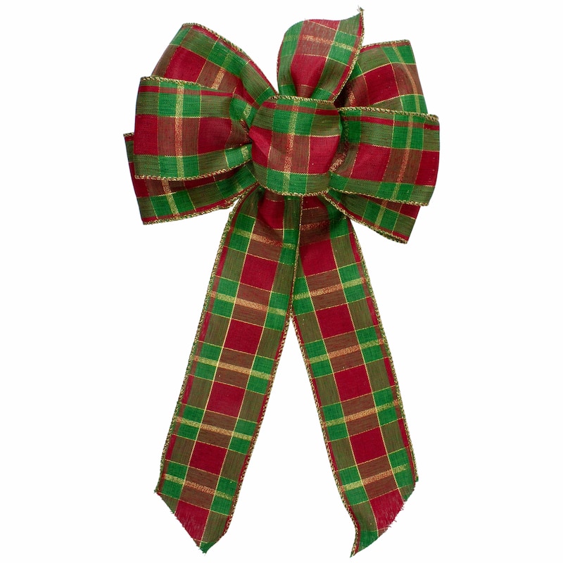 Plaid 6-Loop Christmas Bow Decoration - 9" x 14" - Red and Green - 9" x 14"