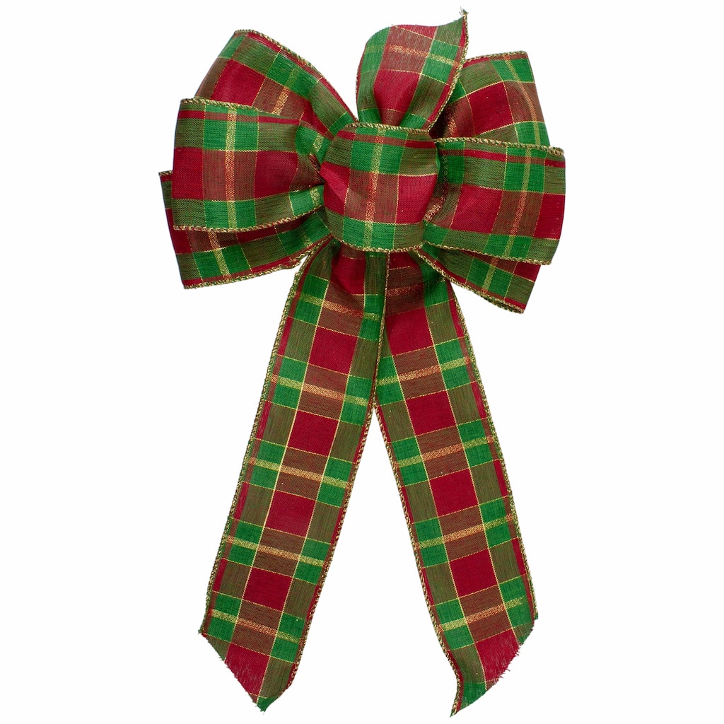 Plaid 6-Loop Christmas Bow Decoration - 9" x 14" - Red and Green - 9" x 14"
