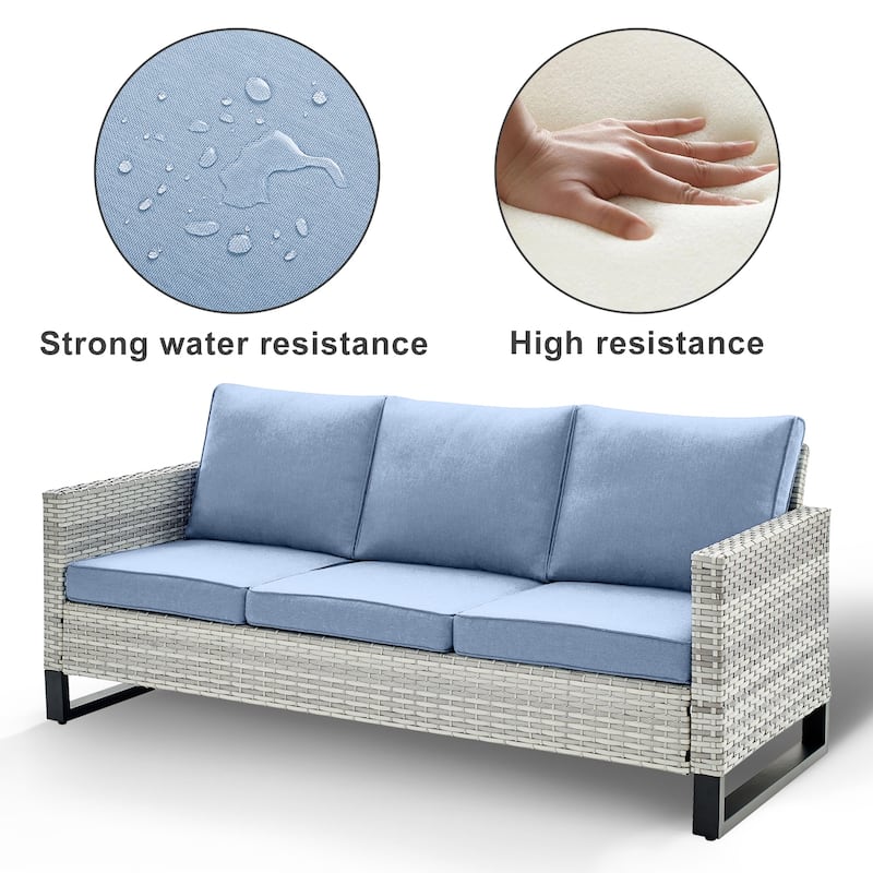 Outdoor 3-Seat Patio Wicker Sofa Light Grey - Baby Blue - Light Grey