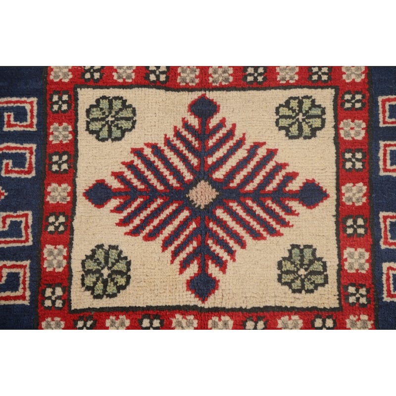 Kazak Oriental Area Rug Hand-Knotted Geometric Wool Carpet - 8'4"x 11'8"