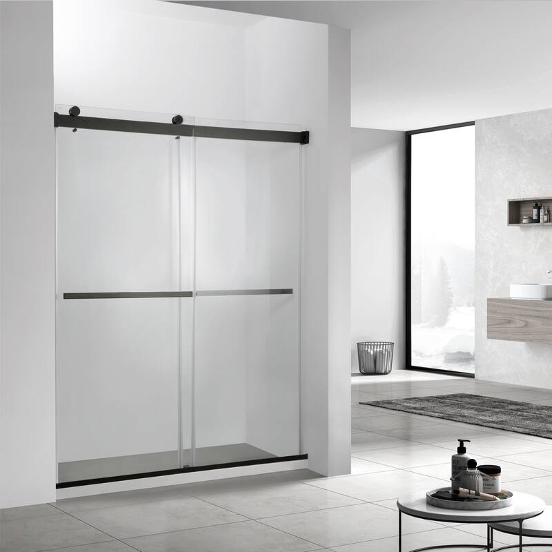 Spezia 64" W x 76" H Sliding Frameless Shower Door in Matt Black