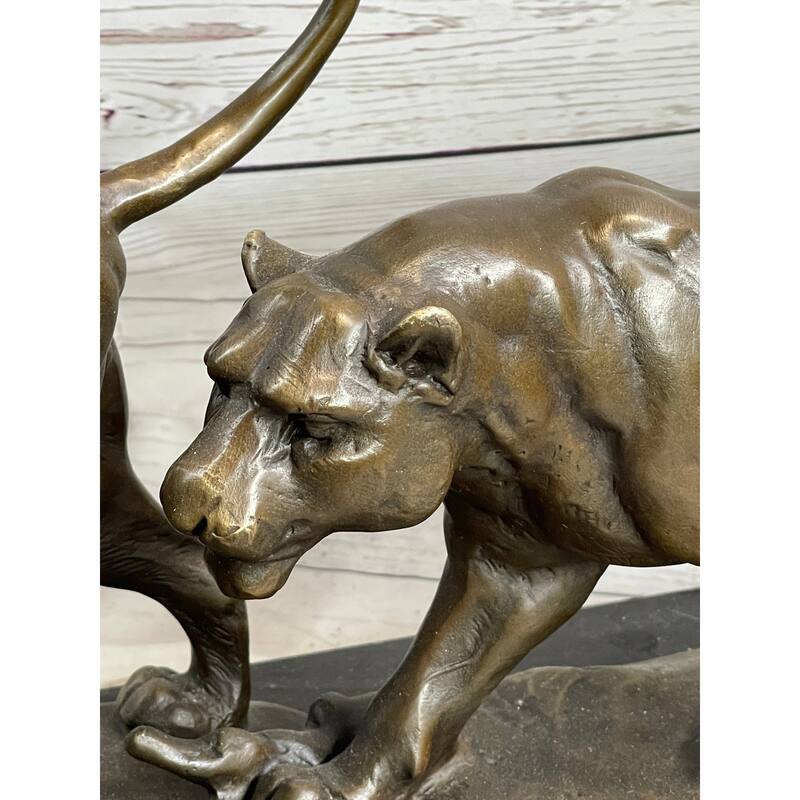 Male Female Imitative Lion Imitative Lions On The Prowl Bronze Sculpture Statue Signed Original Art