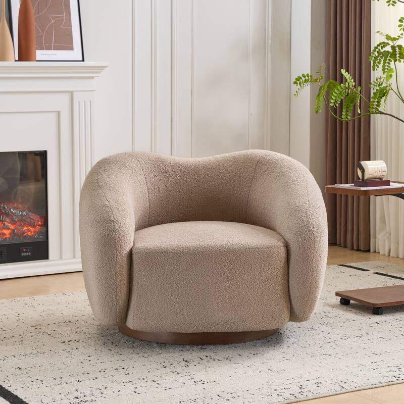 Christopher Knight Home - Aradia Contemporary Boucle Upholstered 360° Swivel Club Chair with Curved Backrest & Wooden Base