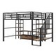 preview thumbnail 5 of 16, Full Size Metal Loft Bed with Staircase, Low Storage Table and Storage Shelves, Black