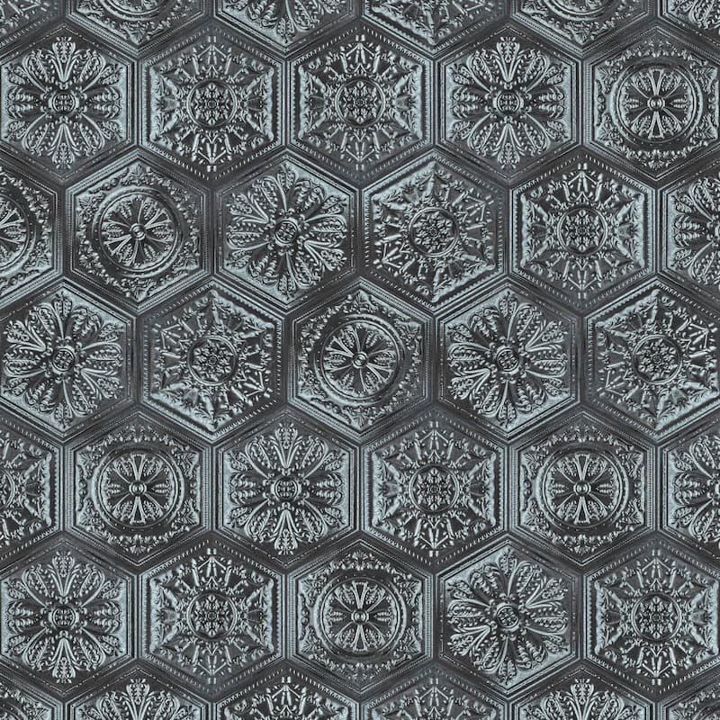 Merola Tile Zinc Hex Silver Decor 9-7/8" x 11-1/4" Porcelain Floor and Wall Tile