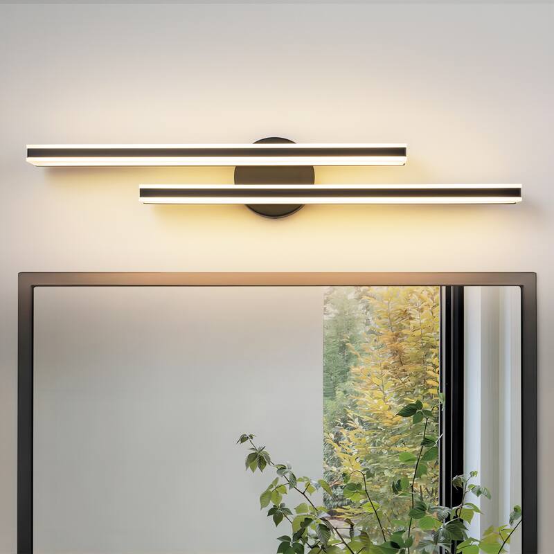 2-Light Modern Black Rectangular LED Bathroom Vanity Light - 27.7 in. W x 4.7 in. H x 4.5 in. D