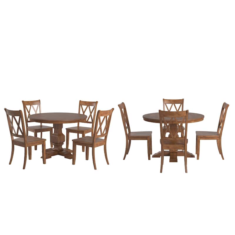Ronda 45" Round Solid Wood Top Dining Set with X-Back Chairs