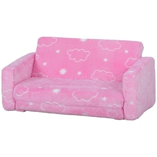 2-Seater Pink Foldable Kids Sofa with Cloude Design Perfect for 2 Kids - 30.7" W x 41.3" D x 12" H