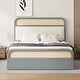 preview thumbnail 1 of 8, Queen Size Platform Bed with Trundle, Pine Wooden Bed with 2 Drawers, Kid's Bed with Rattan Headboard, Grey Grey