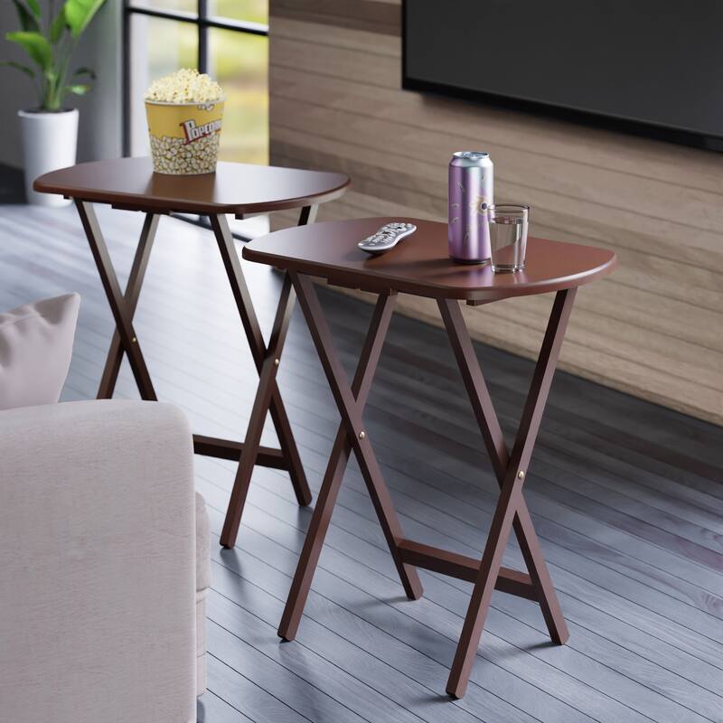 2pc Oversized Rectangular Snack Tables - 25.5" - Walnut Brown