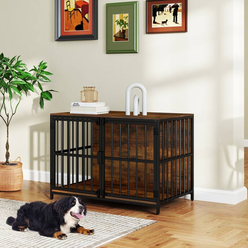 Dog Cage with Lockable Doors and Side Table Indoor Kennel Crate for Small and Medium Dogs