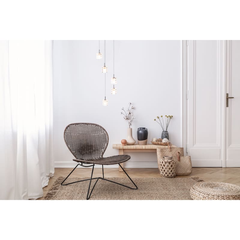 SAFAVIEH Lighting Renu Pendant - 14.5"x14.5"x42.75-79.5" - Silver/Glass - 15Wx15Dx80H