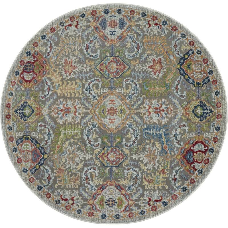 Jigeh Power Loomed Distressed Geometric Floral Traditional Non Skid Area Rug By HomeRoots - 72' X '72' X '0.5